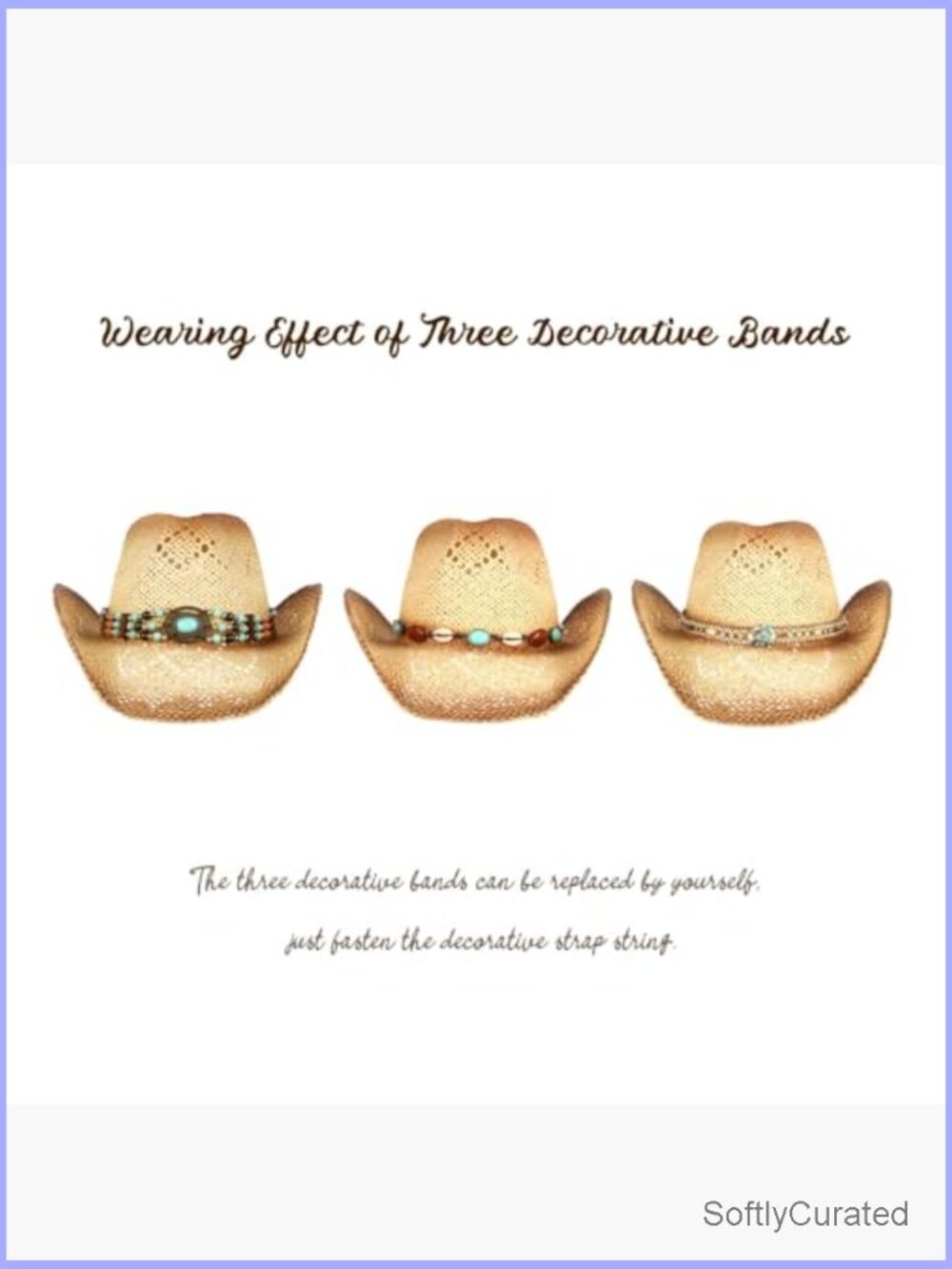 Straw Cowboy Hat with 3 Interchangeable Bands Adult Western - Picture 2 of 7